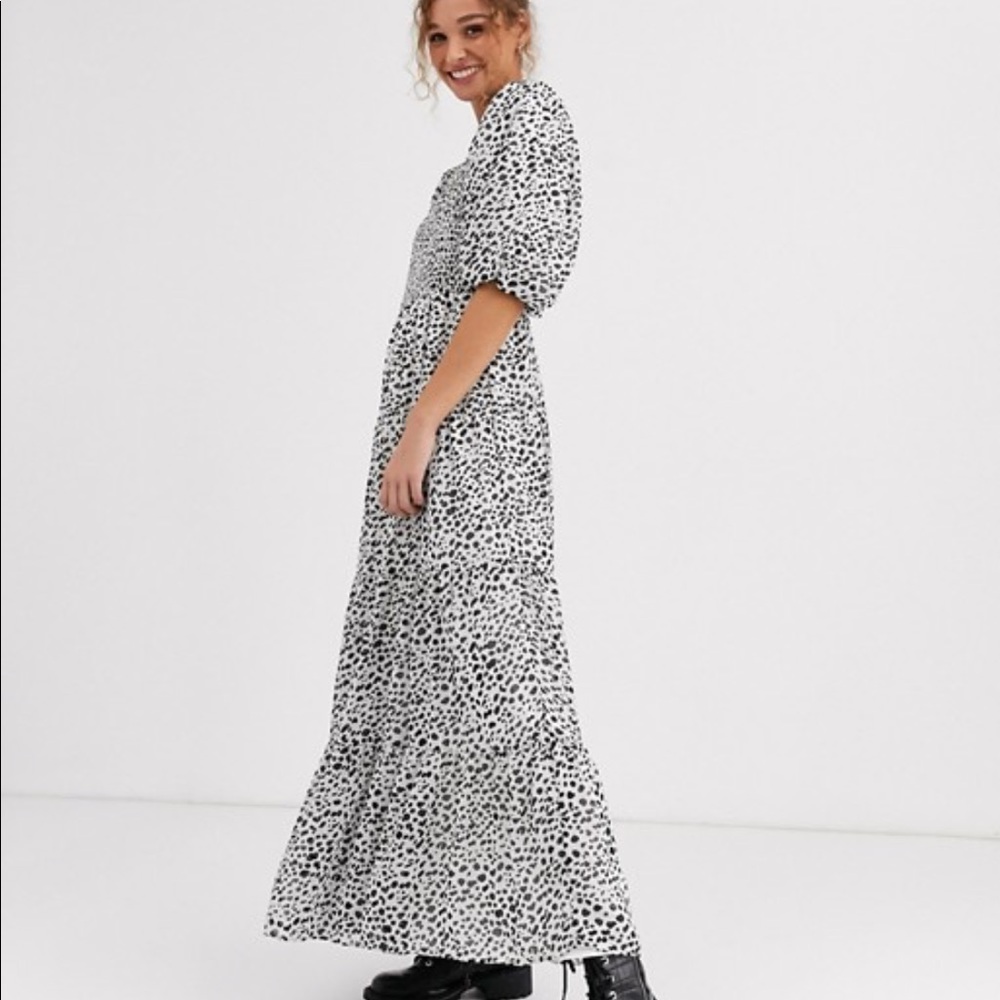 ASOS shirred tiered maxi dress mono polka dots